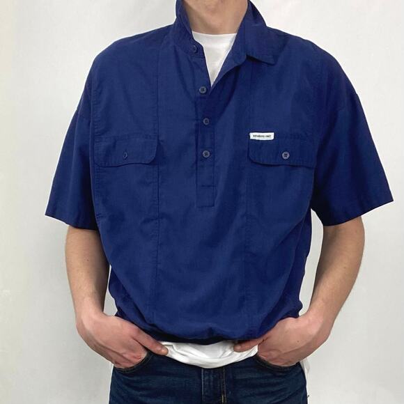 Vintage Members Only Blue Waistband Bowling Shirt Sz L - Picture 1 of 7